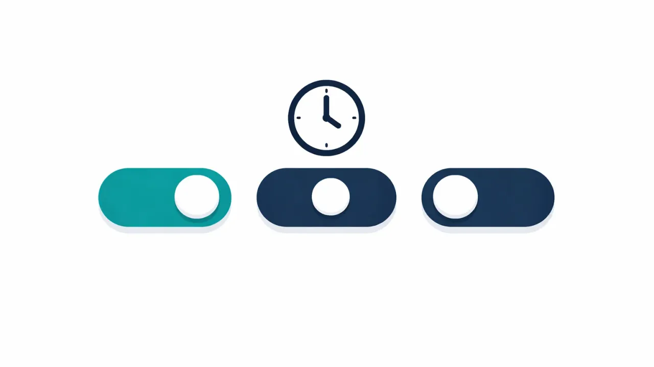 Three toggle switches in different positions with a clock icon above