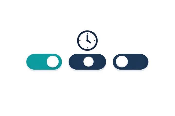 Three toggle switches in different positions with a clock icon above