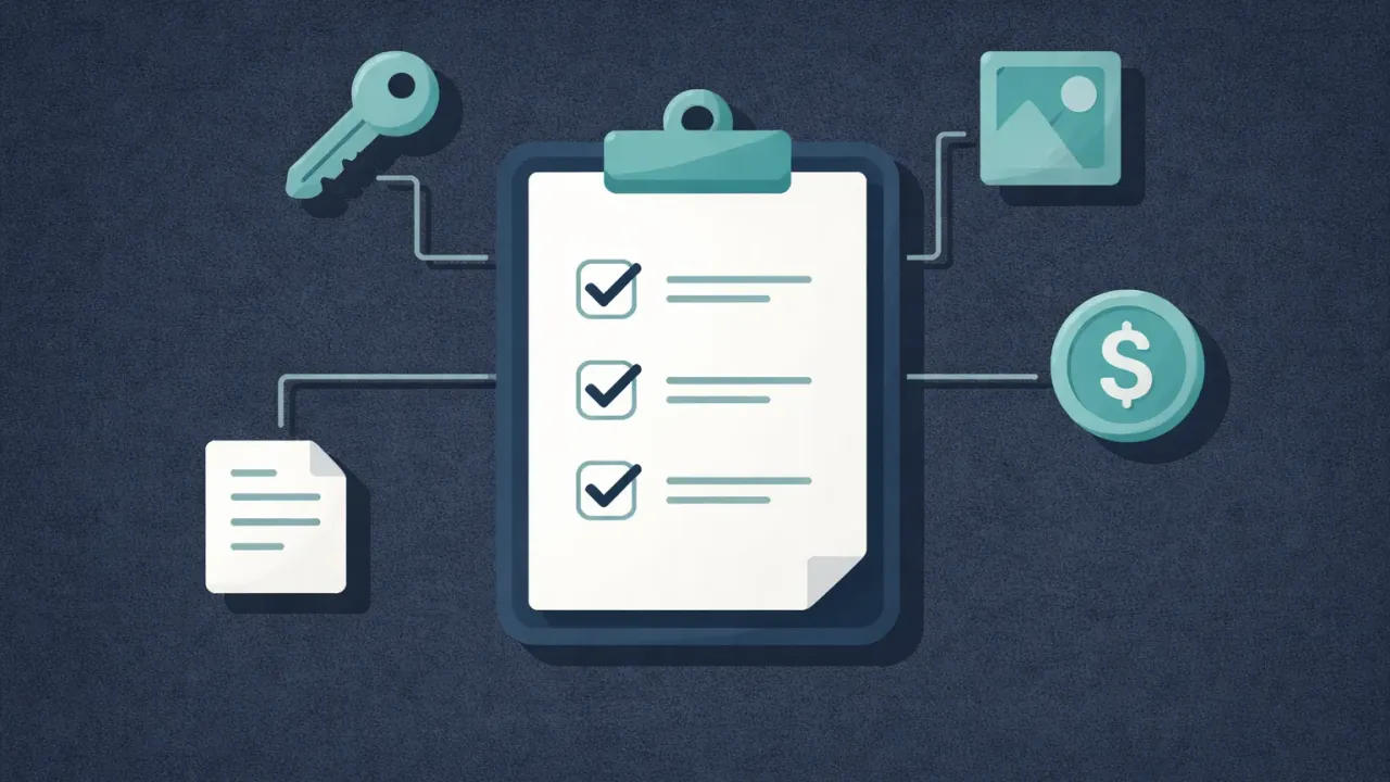 A checkbox list with checkmarks next to a vault icon and a hovering pencil