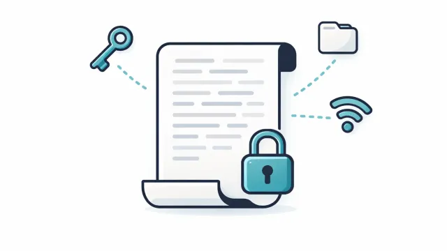 A digital document with a padlock seal, surrounded by key and file icons