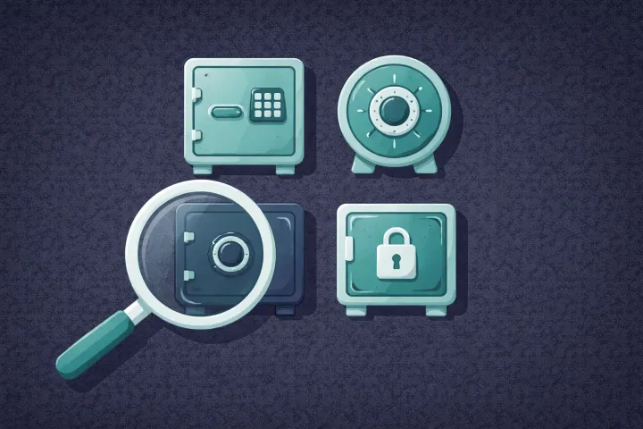 Four different vault icons in a grid with a magnifying glass hovering over them