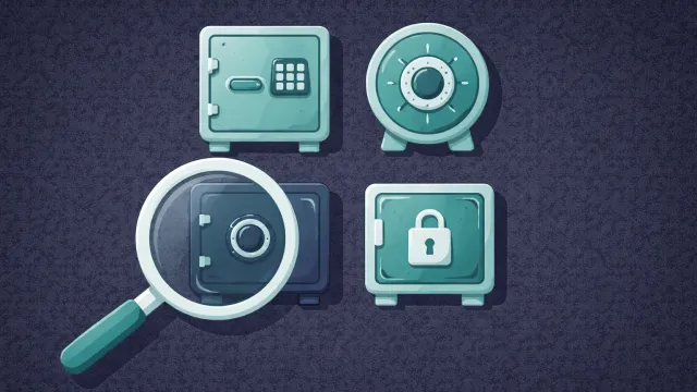 Four different vault icons in a grid with a magnifying glass hovering over them