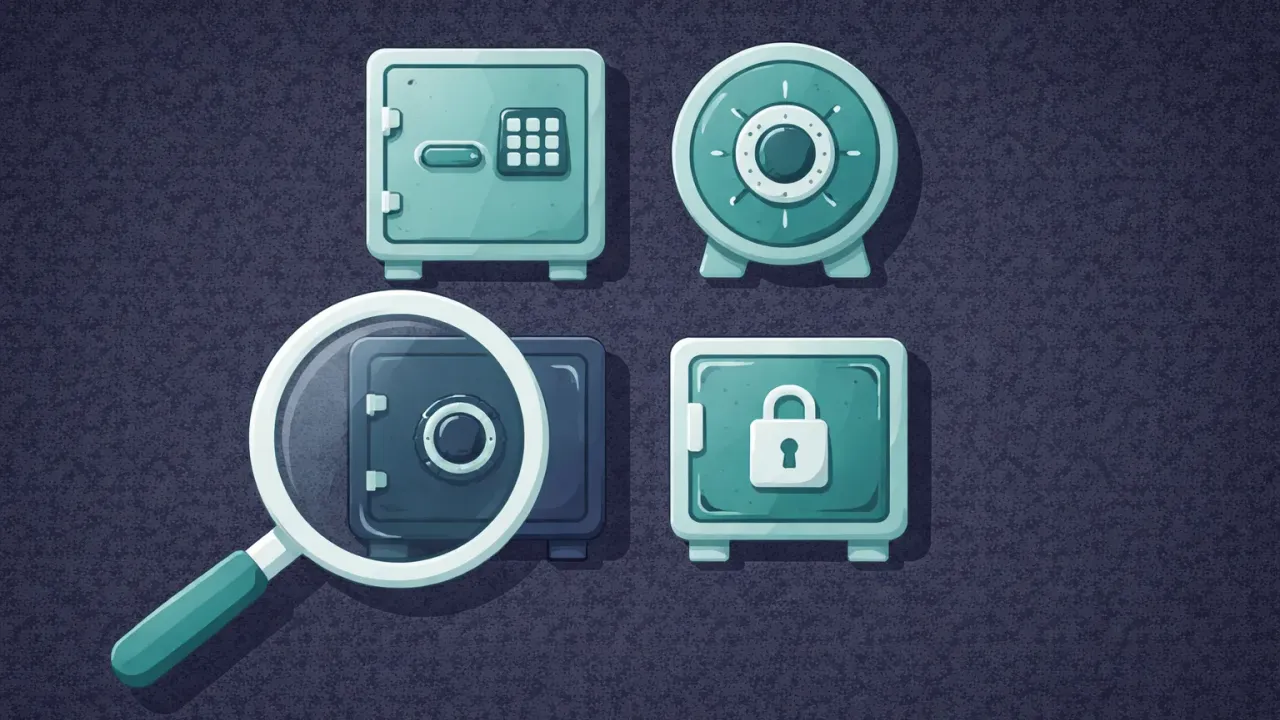 Four different vault icons in a grid with a magnifying glass hovering over them